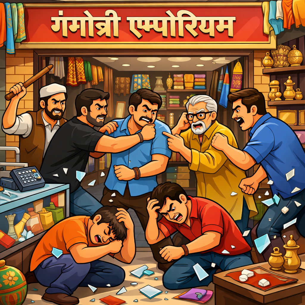 लोई बाजार में दिनदहाड़े बवाल : गंगोत्री एम्पोरियम पर हमला, व्यापारियों में आक्रोश