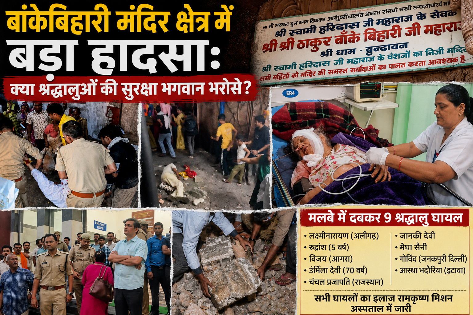 बांकेबिहारी मंदिर क्षेत्र में बड़ा हादसा : क्या श्रद्धालुओं की सुरक्षा भगवान भरोसे ?