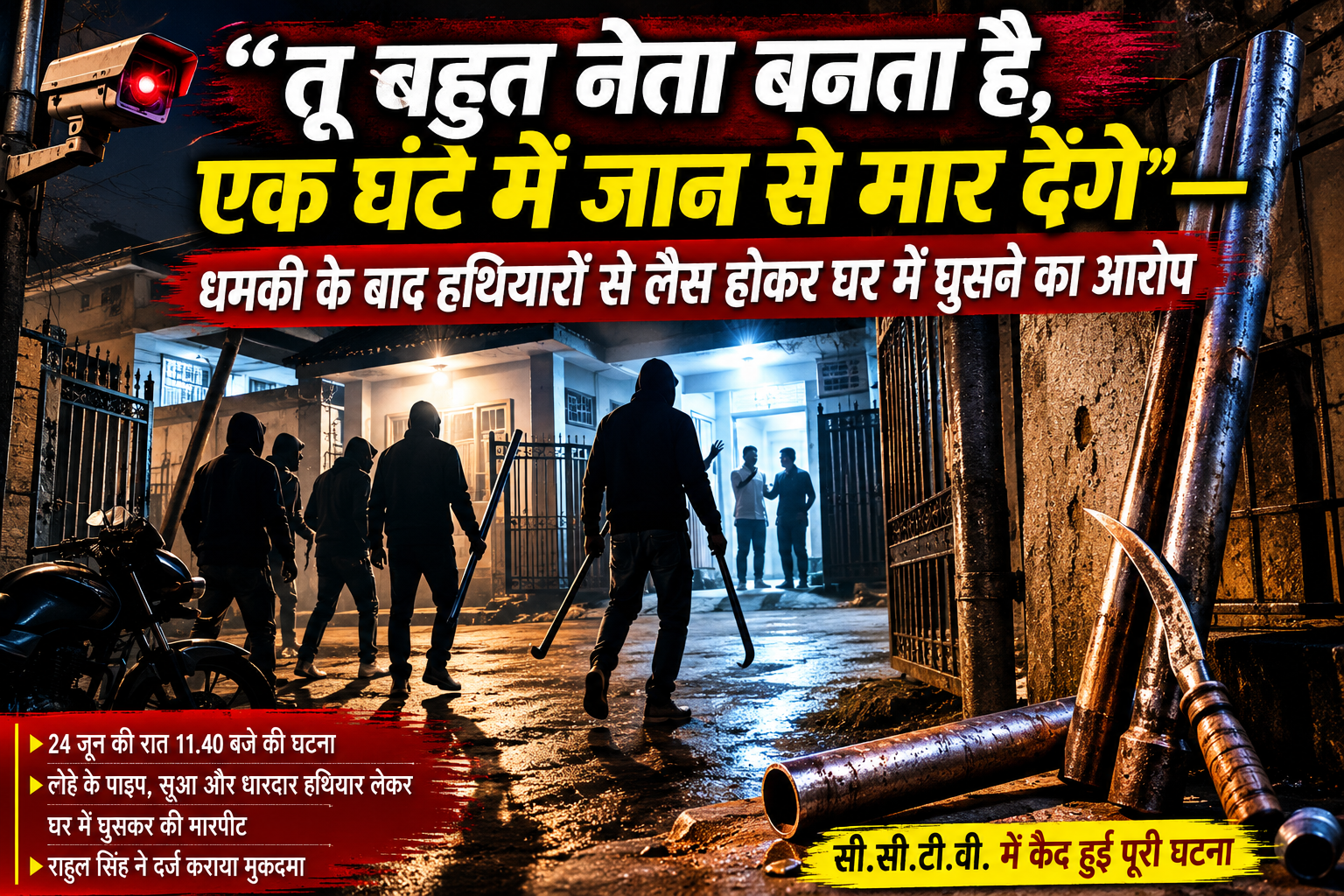 “तू बहुत नेता बनता है, एक घंटे में जान से मार देंगे”— धमकी के बाद हथियारों से लैस होकर घर में घुसने का आरोप
